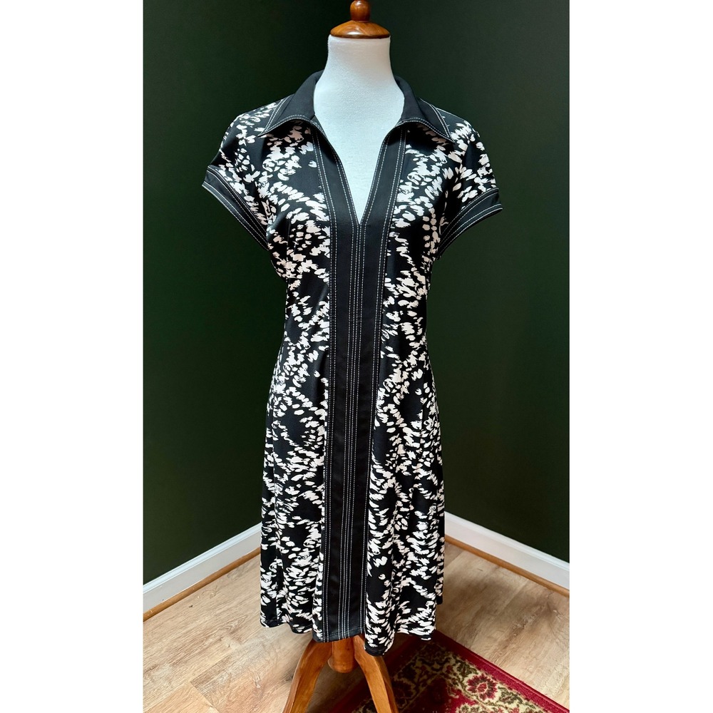 Connected Apparel Black and White Floral Midi Dress Women's Size 10